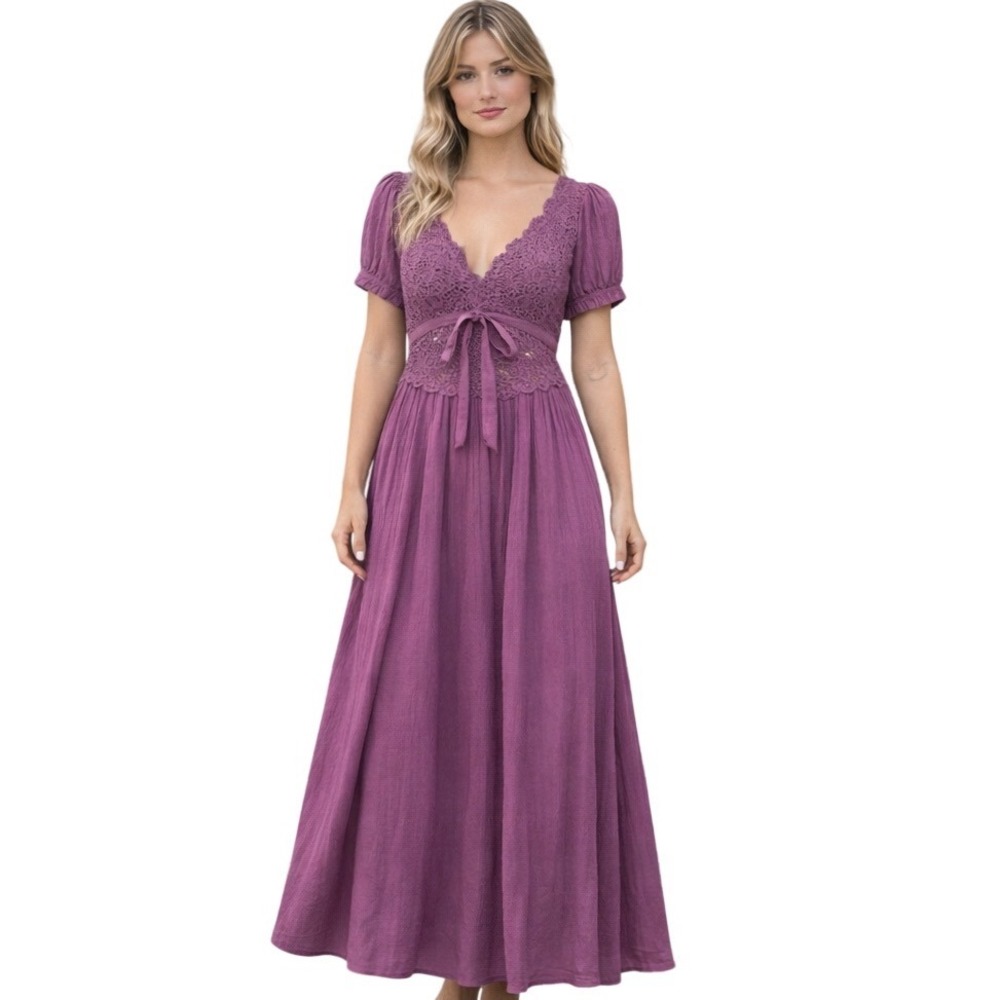 NEW Ba&Sh‎ Midi Dress Women M  Lace Crochet Boho Whimsygoth Peasant Party Summer